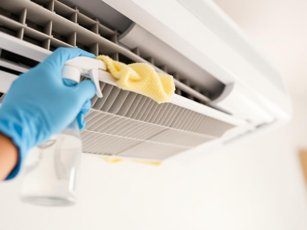 Cleaning an air conditioner filter during a residential AC service